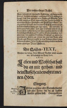 Der Leichen-Text, [...] ist befindlich im Buch Hiob. c. X. v. 12.