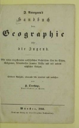 Handbuch der Geographie für die Jugend