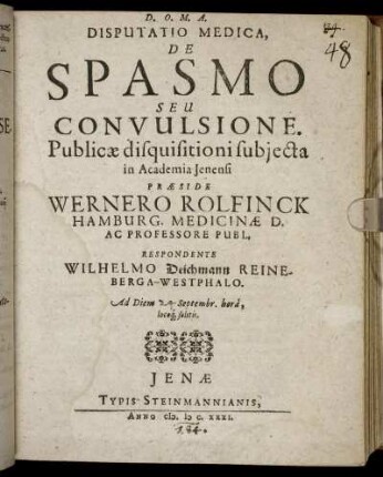 Disputatio Medica, De Spasmo Seu Convulsione