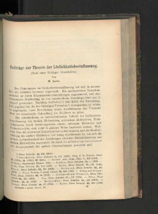 Beiträge zur Theorie der Löslichkeitsbeeinflussung