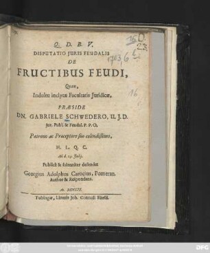 Disputatio Juris Feudalis De Fructibus Feudi