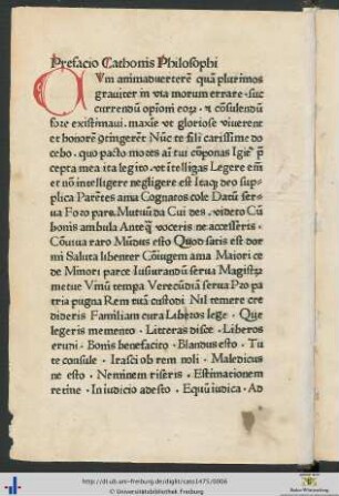 Prefacio Cathonis Philosophi