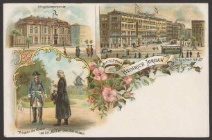 Ansichtskarte Geschäftshaus "Heinrich Jordan", Kammergericht und Friedrich der Große [1/3]