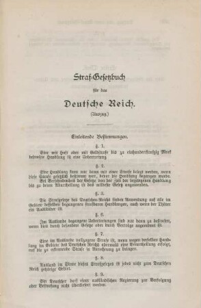 Straf-Gesetzbuch für das Deutsche Reich. (Auszug.)