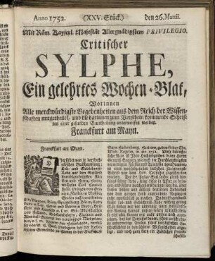 (XXV. Stück.) den 26. Martii. Anno 1752.