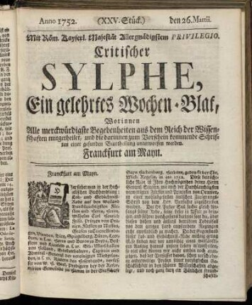 (XXV. Stück.) den 26. Martii. Anno 1752.