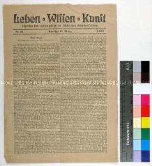 Titelblatt der Zeitschrift "Leben Wissen Kunst" mit Erinnerungen von Paul Lafargue an Karl Marx anlässlich dessen 25. Todestag