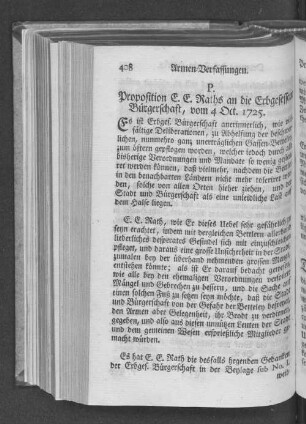 P. Proposition E. E. Raths an die Erbgesessene Bürgerschaft, vom 4 Oct. 1725.