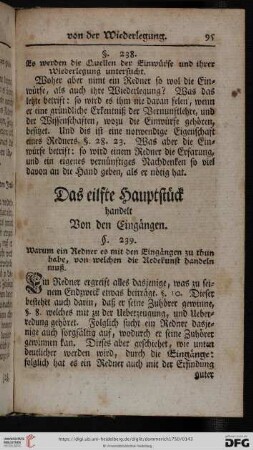 Das elfte Hauptstück handelt von den Eingängen
