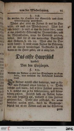 Das elfte Hauptstück handelt von den Eingängen