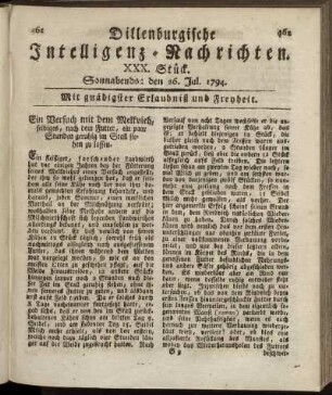 XXX. Stück. Sonnabends: den 26. Jul. 1794.