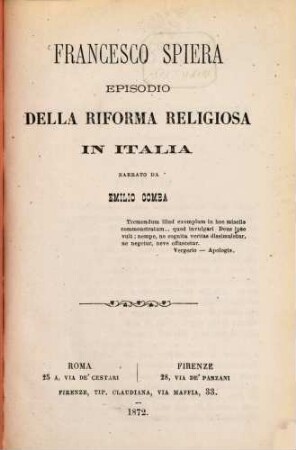 Francesco Spiera : episodio della riforma religiosa in Italia