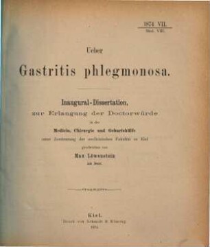 Ueber Gastritis phlegmonosa