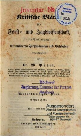 Kritische Blätter für Forst- und Jagdwissenschaft, 39. 1857