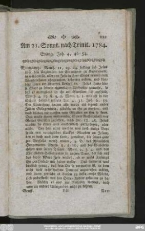 Am 21. Sonnt. nach Trinit. 1784. Evang. Joh. 4, 46 - 54.