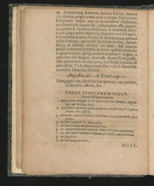 Index Titulorum Singulorum Disputationum