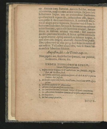 Index Titulorum Singulorum Disputationum