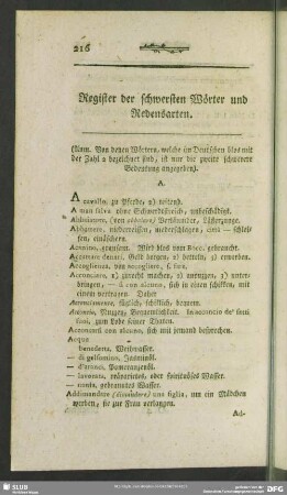 Register der schwesten Wörter und Redensarten