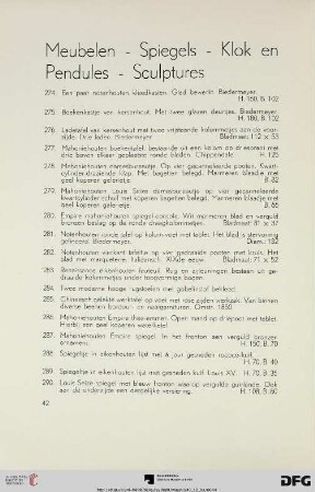 Meubelen - Spiegels - Klok en Pendules - Sculptures (Nr. 274-298)