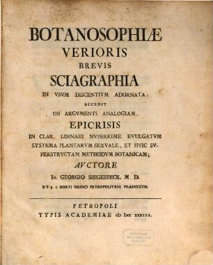 Botanosophiae verioris brevis sciagraphia