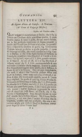 Lettera XIV. Al Signor Abate di Caluso. A Torino. (de' Conte di Valperga Masino.)
