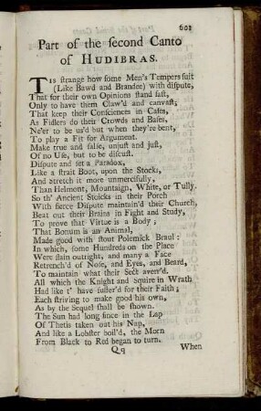 Part of the second Canto of Hudibras