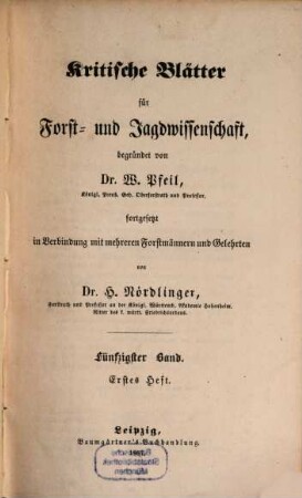 Kritische Blätter für Forst- und Jagdwissenschaft, 50. 1867/68