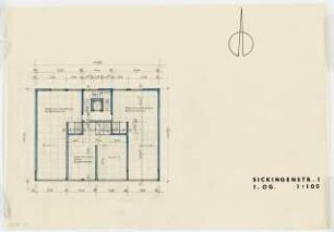 Wohn- und Geschäftshäuser Beusselstraße 44 R und Sickingenstraße 1, Berlin-Moabit: Grundriss 1. Obergeschoss 1:100