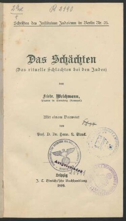 Das Schächten : (das rituelle Schlachten bei den Juden)
