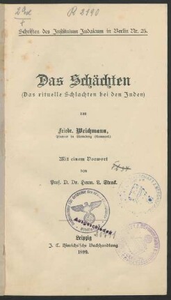Das Schächten : (das rituelle Schlachten bei den Juden)