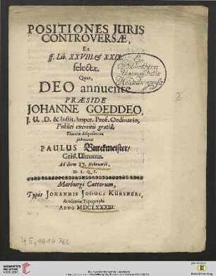 Positiones Juris Controversae, Ex ff. Lib. XXVIII. & XXIX. selectae