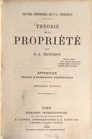 Théorie de la propriété : appendice: projet d'Èxposition Perpétuelle