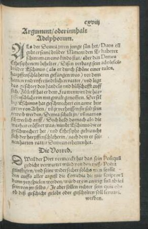 Argument/ oder innhalt Adelphorum.