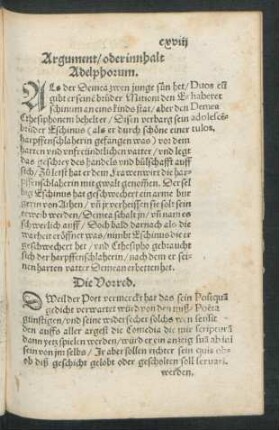Argument/ oder innhalt Adelphorum.
