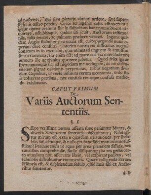 Caput Primum De Variis Auctorum Sententiis