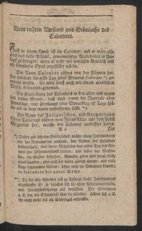Vom rechten Verstand und Gebrauche des Calenders