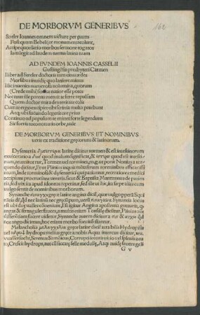 De Morborum Generibus Et Nominibus veris ex traditione graecorum & latinorum.