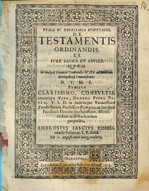 De testamentis ordinandis ex iure sacro et civili