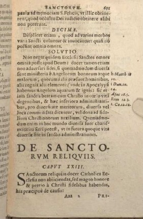 De Sanctorvm Reliquviis. Capvt XXIII.