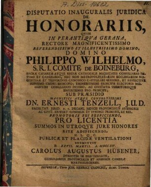 Disputatio Inauguralis Juridica De Honorariis