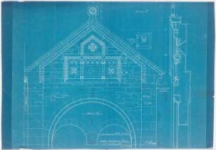 Sankt Antonius Basilika, Rheine: Giebel der seitlichen Vorhalle, Ansicht und Schnitt 1:20