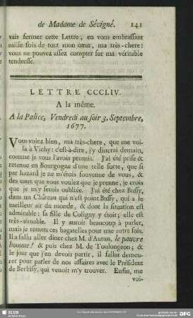 Lettre CCCLIV. A la même. A la Palice, Vendredi au soir 3. Septembre, 1677