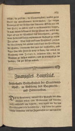 Zwanzigstes Hauptstück. Fehlerhafte Beschaffenheit der Staatswirtschaft, in Ansehung des Bergwerks- und Hüttenwesens