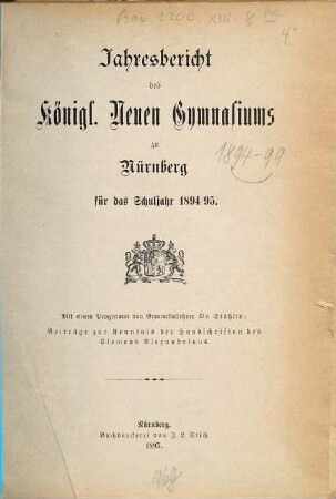 Jahresbericht. 1894/95