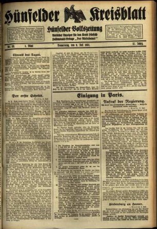 Erste Ausgabe vom Donnerstag, den 09. Juli 1931.