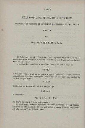 Sulla condizione necessaria e sufficiente affinchè una porzione di superficie sia convessa in ogni punto.
