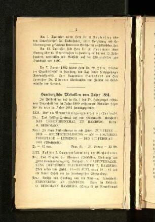 Hamburgische Medaillen vom Jahre 1881.
