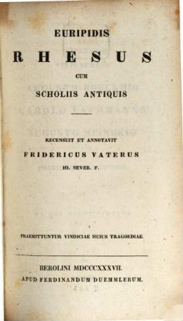 Euripidi Rhesus : cum scholiis antiquis