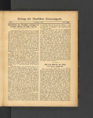 Beilage der Deutschen Kolonialpost. Nr.1. Januar 1913. VIII. Jahrg.