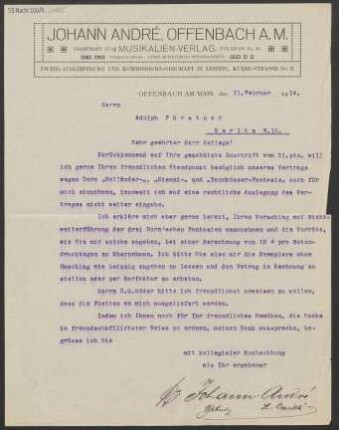 Brief an Adolph Fürstner : 11.02.1914